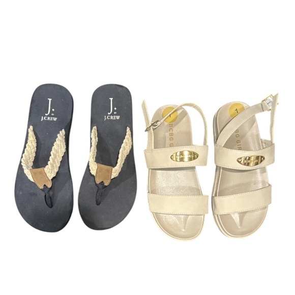 Bundle of 2 Girls Sandals. BCBG Girl's‎ White Sandals, Size 1 and J Crew Thongs. - Picture 1 of 10